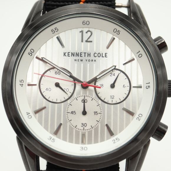 Kenneth Cole NY Mens 45mm Chronograph Watch Black Orange Nylon w New Battery - Picture 6 of 11